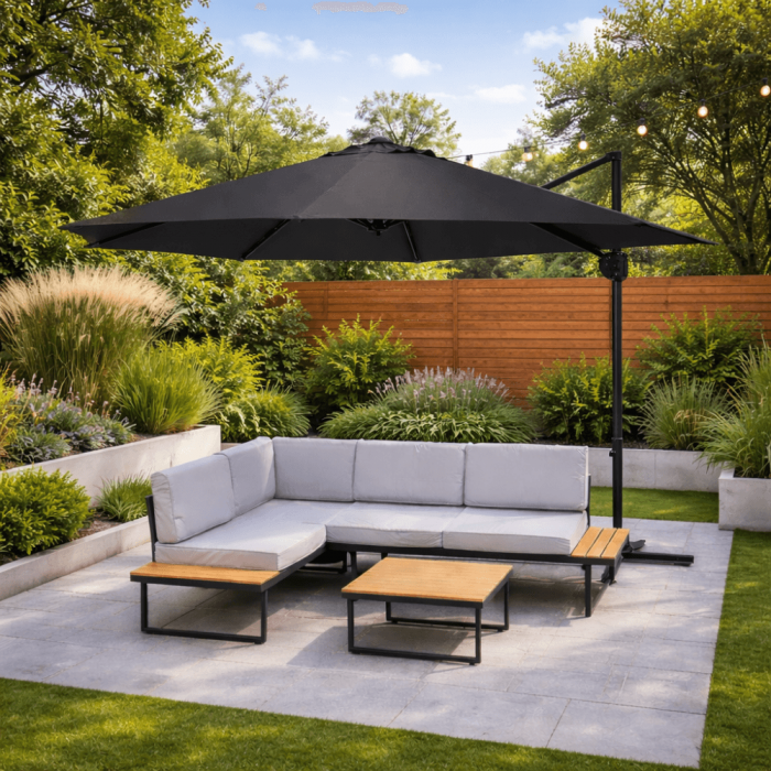 Jack Stonehouse Pattan L-Shaped Outdoor Corner Sofa Set Black and Grey