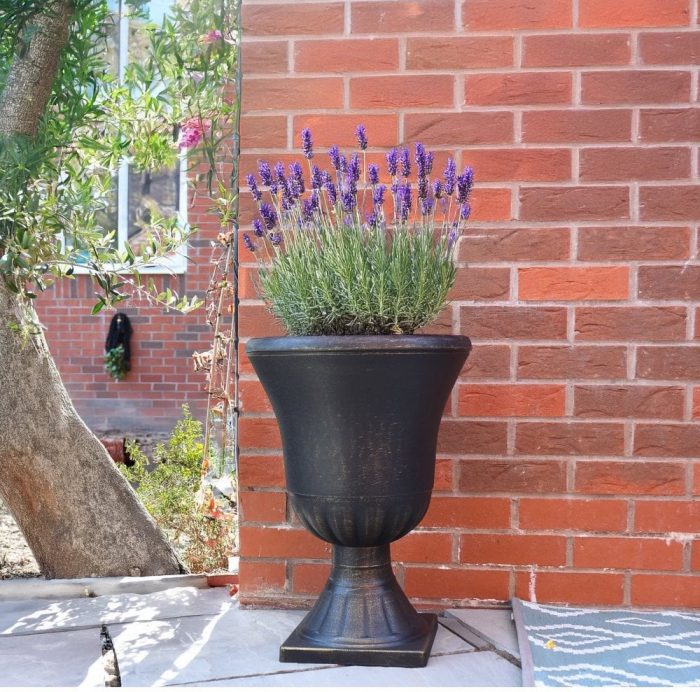 Jack Stonehouse Greek Style Urn Planter Stone Basalt Effect with Lavender