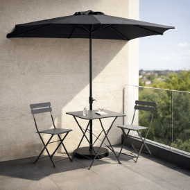 2.7m Half Round Parasol Sunshade for Small Spaces - Dark Grey