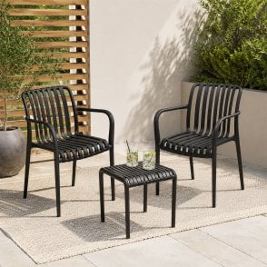 3-Piece Modern Garden Patio Set with 2x Chairs & 1 x Table Weatherproof - Black