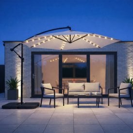 3m Banana Cantilever Hanging Garden Parasol with Solar LED Lights & Crank Handle 