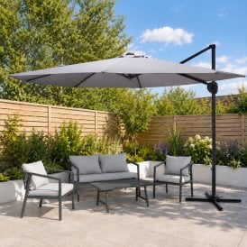 3m Premium Cantilever Roma Garden Parasol - 360 Degree Patio Umbrella Shade - Light or Dark Grey