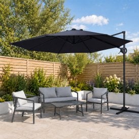 3m Premium Cantilever Roma Garden Parasol - 360 Degree Patio Umbrella Shade - Light or Dark Grey