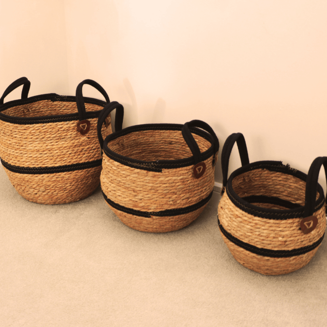 Black & Natural Storage Baskets - Set Of 3