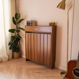 Brown Wooden Radiator Cover with Drawers Vertical Grill