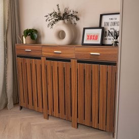 Brown Wooden Radiator Cover with Drawers Vertical Grill