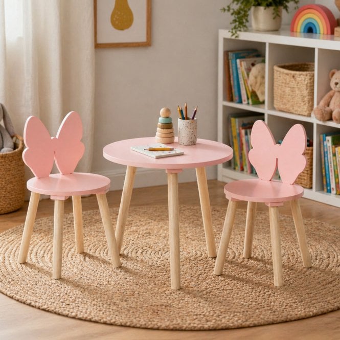 Butterfly Theme Kids Table & 2 x Chairs Fun Playroom Set