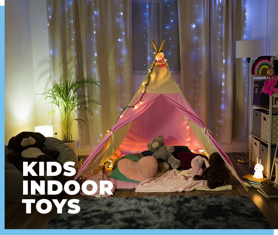 Pink indoor play tent promoting kids indoor toys