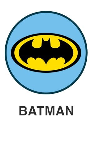 Batman logo on light blue circle for batman themed toys