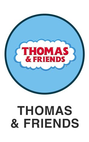 Thomas and friends logo on light blue circle for Thomas and friends themed toys