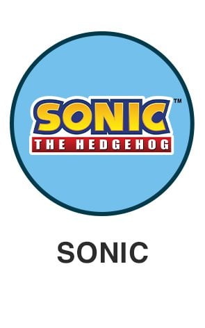 Sonic the hedgehog logo on light blue circle for Sonic the hedgehod themed toys
