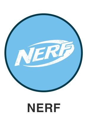 Nerf logo on light blue circle for Nerf themed toys