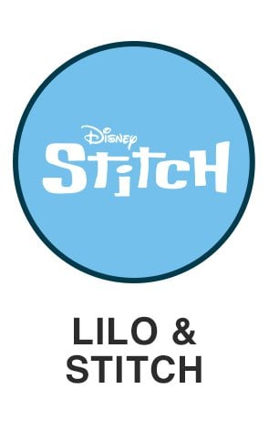 Lilo and stitch logo on light blue circle for lilo and stitch themed toys