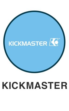 Kickmaster logo on light blue circle for kickmaster themed toys