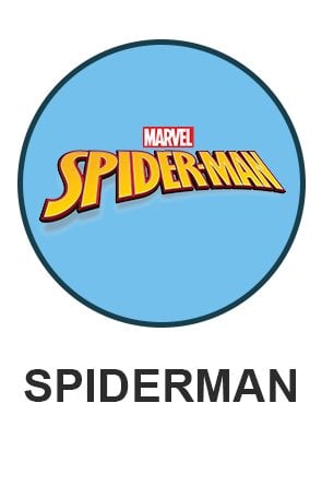 Spiderman logo on light blue circle for spiderman themed toys
