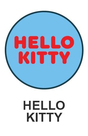 Hello Kitty logo on light blue circle for Hello Kitty themed toys