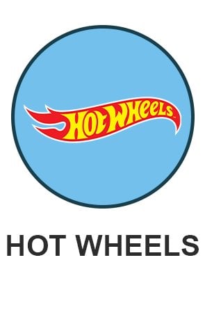 Hot Wheels logo on light blue circle for Hot Wheels themed toys