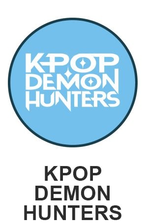 KPOP Demon Hunters logo on light blue circle for KPOP Demon Hunters themed toys