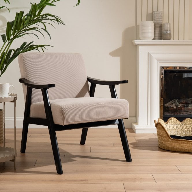 Cream Beige Cord Comfort Casual Armchair - Flat Arm