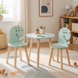 Dinosaur Theme Kids Table & 2 x Chairs Fun Playroom Set