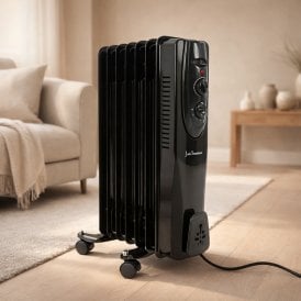 Electric 7 Fin Oil Filled Portable Radiator Heater 1500W Black