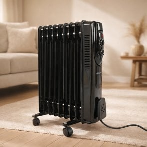 Electric 9 Fin Oil Filled Radiator Heater 2000W Black