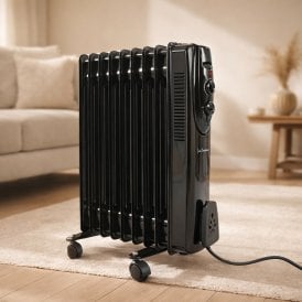 Electric 9 Fin Oil Filled Radiator Heater 2000W Black
