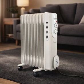 Electric 9 Fin Oil Filled Radiator Heater 2000W White
