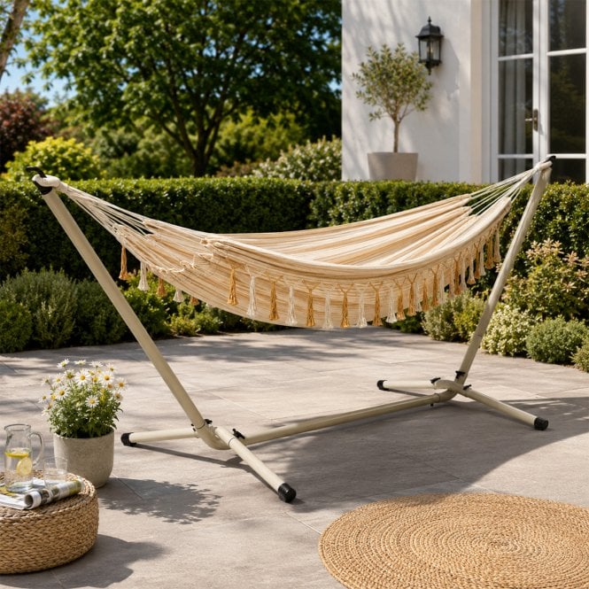 Freestanding Frame Hammock Neutral Caramel & Cream Portable Garden Sling