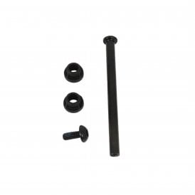 Front wheel axle with spacers and bolt