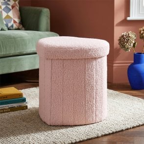 Heart-Shaped Teddy Boucle Storage Pouf - Pink