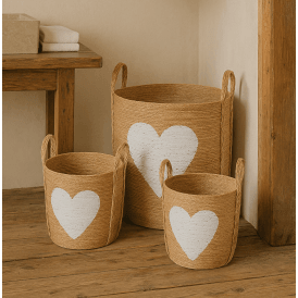 Heart Storage Basket Natural Seagrass Wicker 3pcs Set 