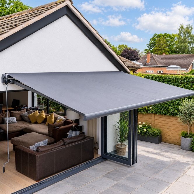 Devon 4m x 3m Retractable Manual Patio Awning for Garden Outdoor Windows or Doors - Dark Grey