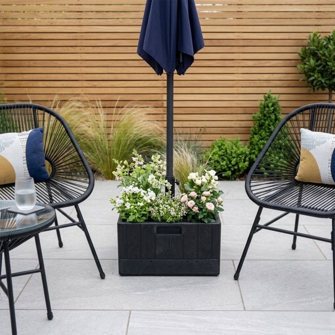 Versatile Three In One Box Umbrella Planter and Parasol Base - Black