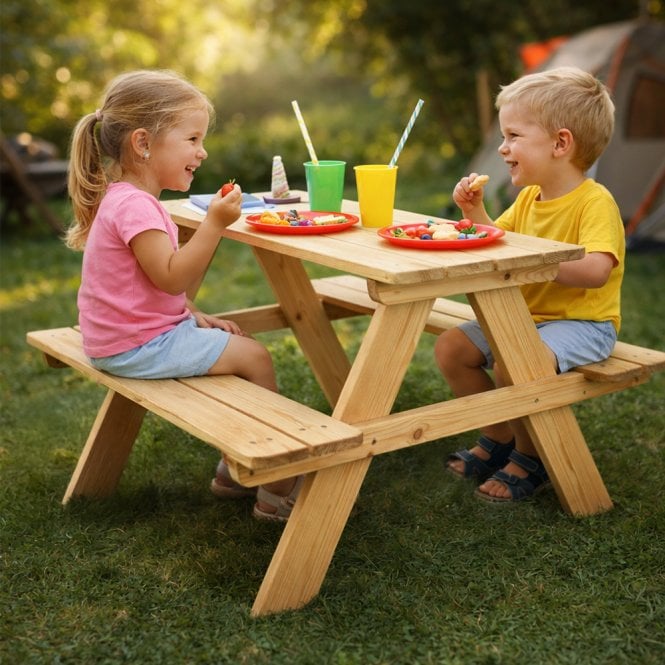 Kids Classic Wooden Picnic Table 89cm Natural Fir Wood Outdoor Children's Dining Bench