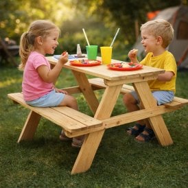 Kids Classic Wooden Picnic Table 89cm Natural Fir Wood Outdoor Children's Dining Bench
