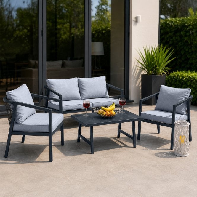 Kos Modern Grey Wicker Rope and Metal Garden Sofa Set with Cushions