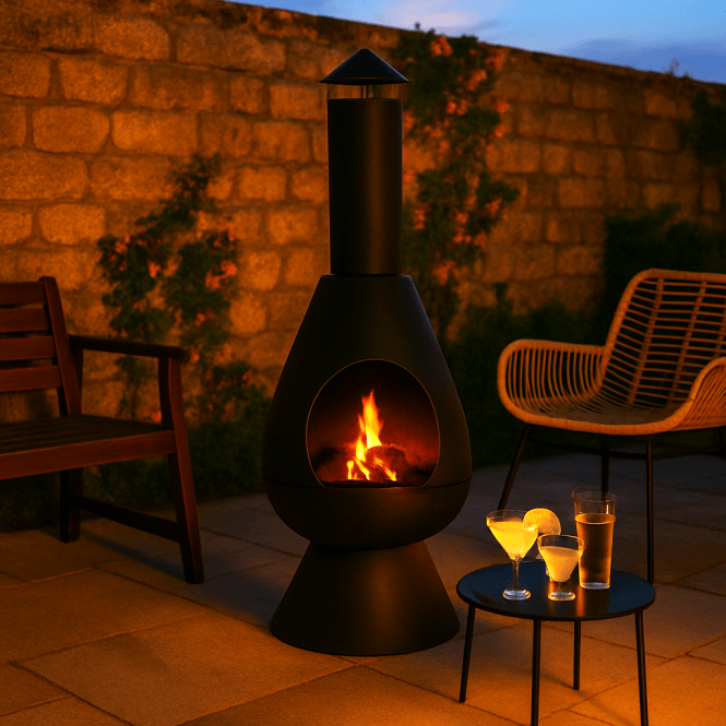 Large Black Modern Chiminea Fire Pit