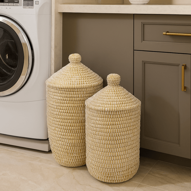 Moroccan Laundry Basket Set with Lid 2pcs