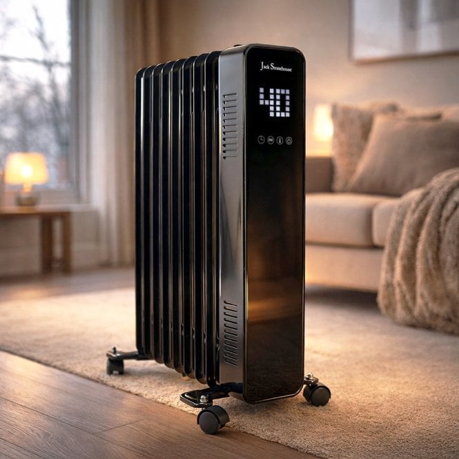 LED Digital Electric 9 Fin Oil Filled Radiator Heater 2000W Black with Remote Control
