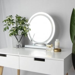 Lucille Hollywood Round Vanity Mirror With Halo LED Light White