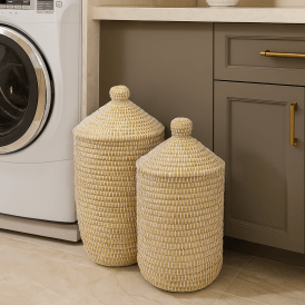 Moroccan Laundry Basket Set with Lid 2pcs