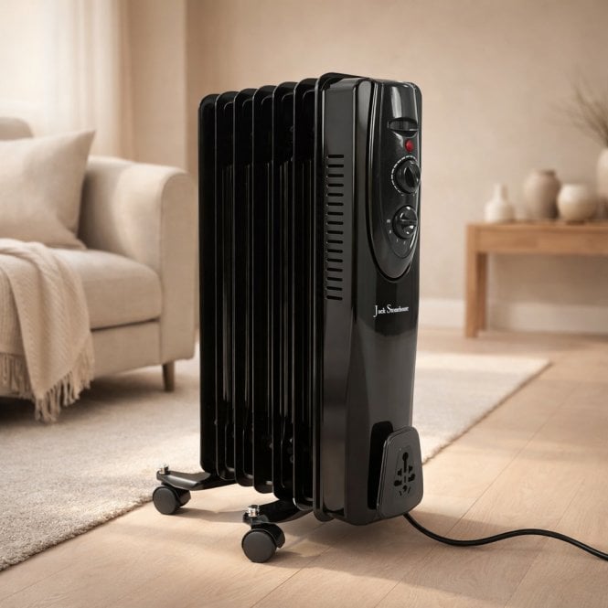 Electric 7 Fin Oil Filled Portable Radiator Heater 1500W Black