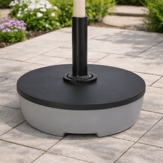 Patio Umbrella / Parasol Stand Base 20L for 32kg Max Fill - Black & Grey Garden Weight - Round