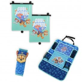 Paw Patrol Backseat Bundle - Roller Blind Sunshade, Hanging Organiser & 3D Seatbelt Cover