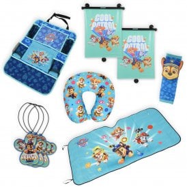 Paw Patrol Ultimate Car and Travel Bundle - Travel Pillow, 3D Seatbelt Cover, Roller Blind Sunshade, Hanging Organiser, Front Window Shade & Air Freshener