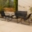 4 Piece Garden Patio Furniture Set Modern Mesh Fabric Outdoor Terrace Dining - 2 x Armchairs, Loveseat, Glass Top Table