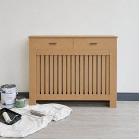 Ready to Paint Vertical Slat Radiator Cover with Storage Drawers 