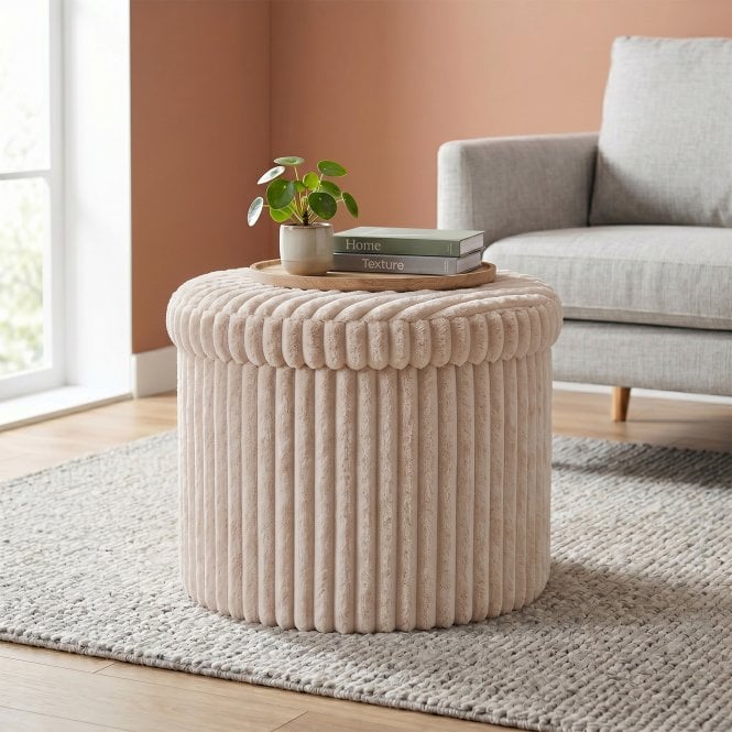 Round Storage Ottoman Stool - Pink