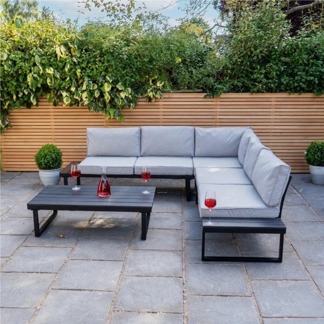 Santorini Corner Grey Garden Sofa Set with Cushions